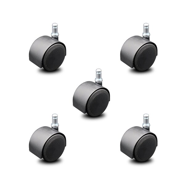 2.375 Inch Flat Black Hooded Urethane Twin Wheel Grip Ring Chair Casters, 5PK